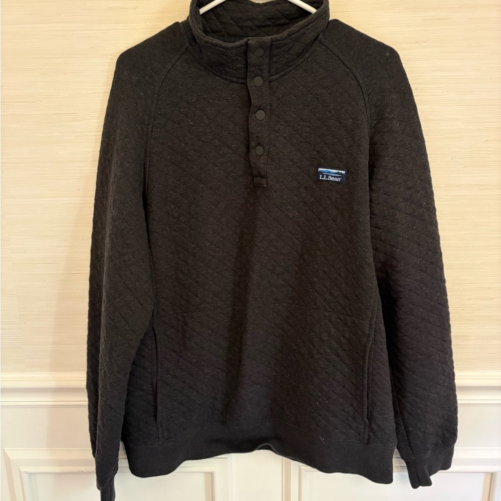 L.L. Bean Men's Quilted Snap Henley Sweater - dark grey M